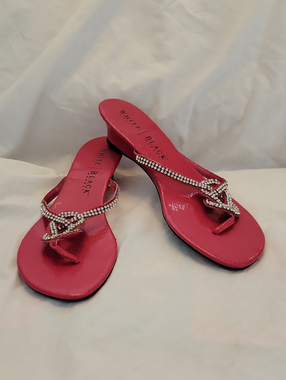 White House Black Market "Rio Pink" Rhinestone Knot-Strap Toe-Post Sandals